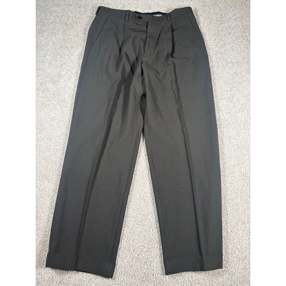Giorgio Armani Collezioni Mens Pleated Dress Pants Olive Green Wool Blend 33x30
